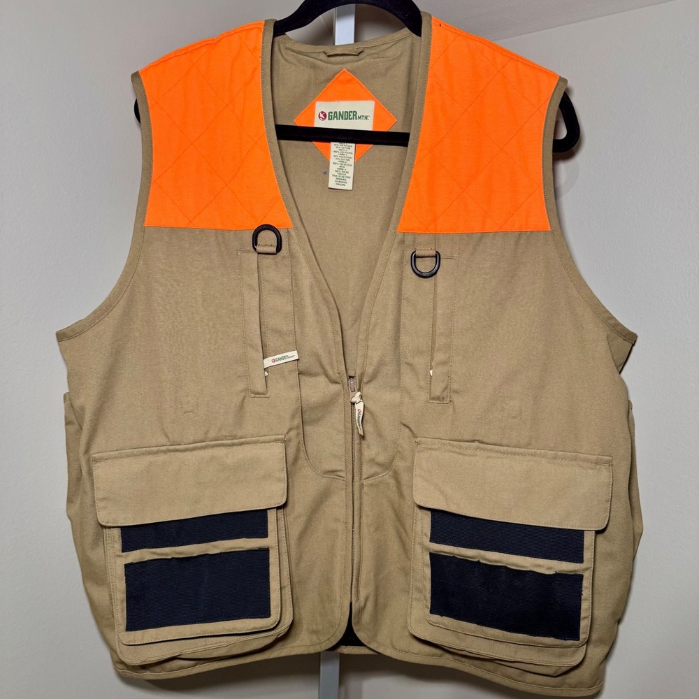 Gander Mountain Mens Hunting Vest Tan Orange Pockets Zipper Size M